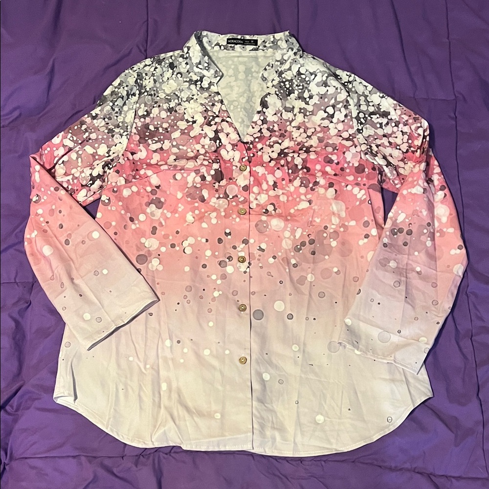 Pink and White Button-Up Blouse